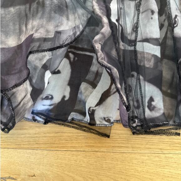 Custom - Face Print Sheer Mesh Overlay Skirt in Black & Gray - Picture 2 of 5